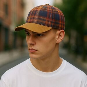 Eddie Bauer Unisex Favorite Flannel Strapback Hat Blue red Orange One Size NWOT